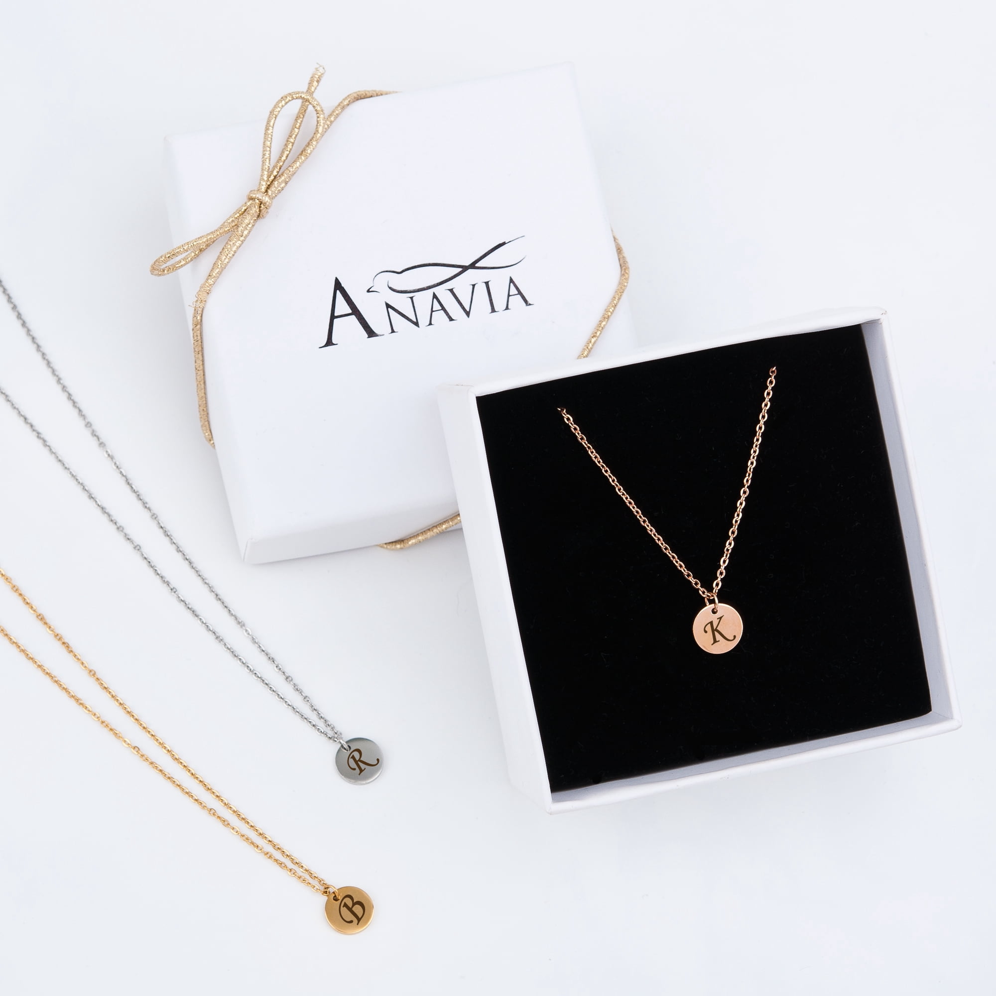 Personalized Women's Gold Round Dainty Anniversary Day Gift for Her Engravable Initial Letter Name Necklace Gift for Girlfriend Birthday WIfe Fiancee Free Jewelry Gift Box Ships Next Day