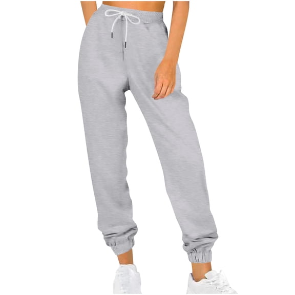 RYRJJ Women's Cinch Bottom Sweatpants Athletic Joggers Lounge Pants Drawstring Waist Baggy Trousers with Pockets(Gray,L)