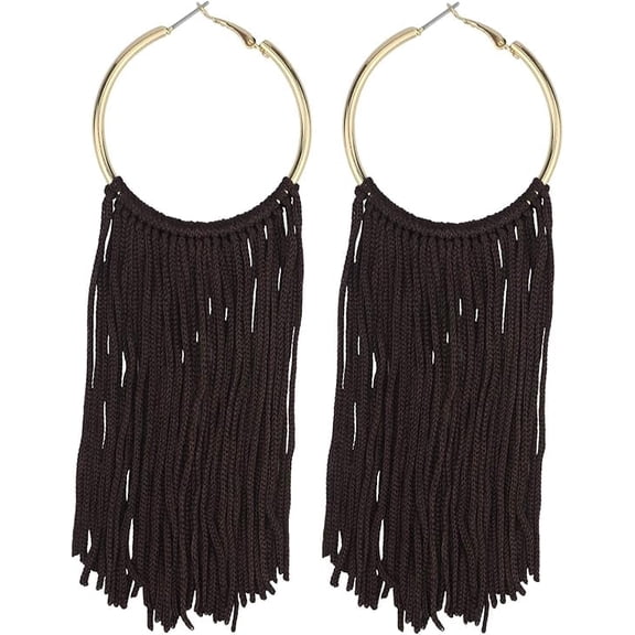 Bocar Boho Tassels Earring for Women Bohemian Hoop Drop Western Earrings Dangle Country Summer Beach Long Tassels Earrings for Women(ER1083-Mossy Green)