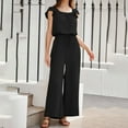 thumbnail image 3 of Jumpsuits For Women Summer Ruffle Sleeves Round Neck Rompers Drawstring Overalls With Pockets Black, 3 of 8