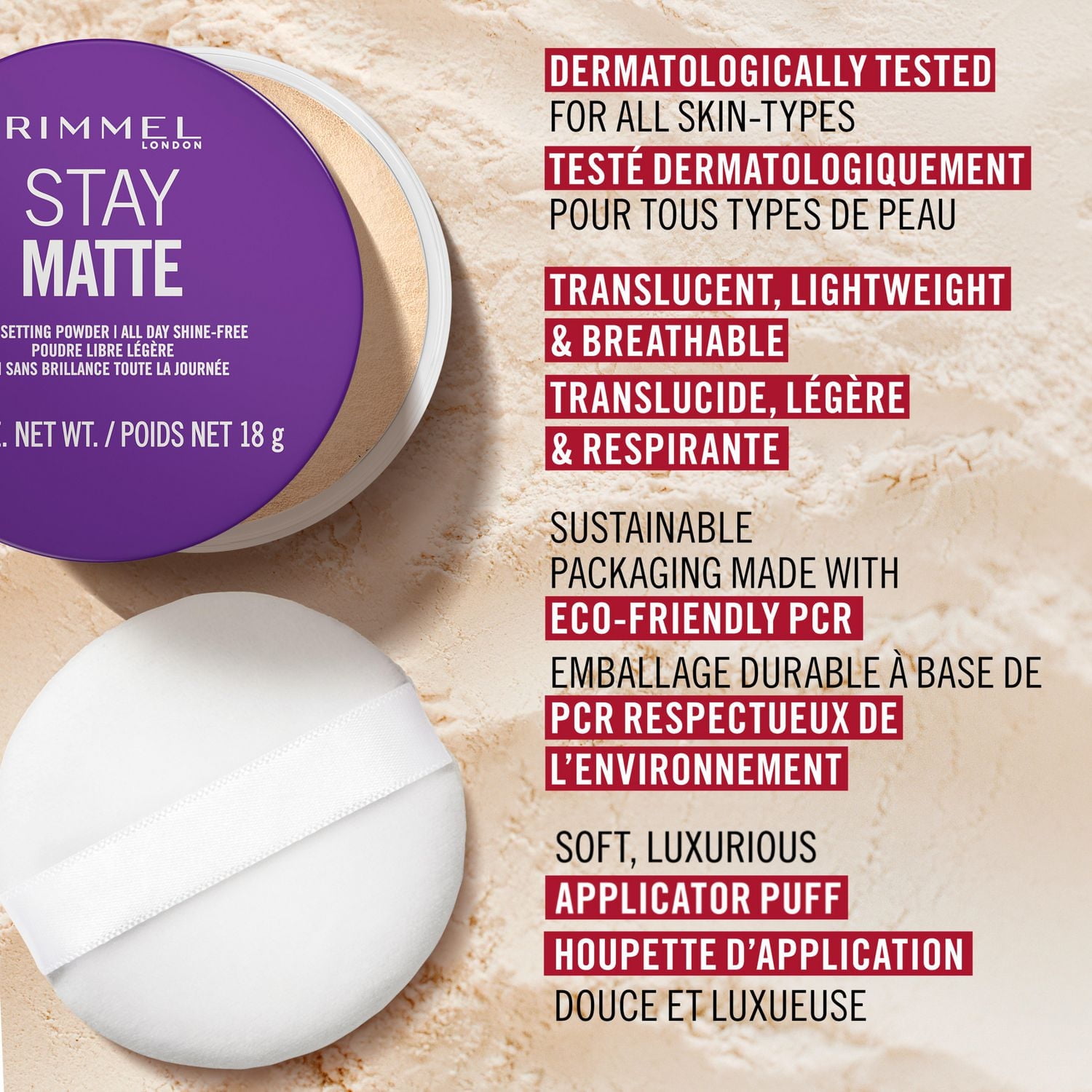 Rimmel Stay Matte Loose Powder, Lightweight, soft focus effect, soft luxurious applicator puff, Talc-Free, 100% Cruelty-Free, Talc free loose poweder