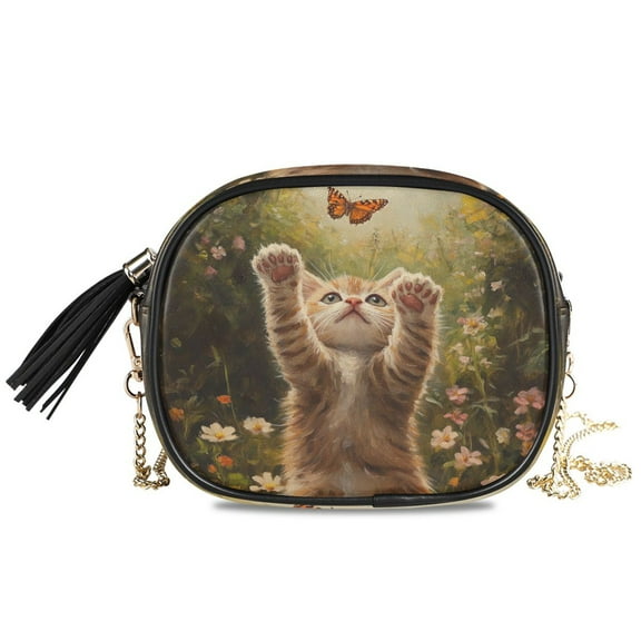 Womens Casual Chain Shoulder Bag Simple style Cat Catch Butterfly Crossbody Bag