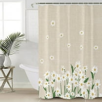 FAKULI Shower Curtain, Spring Floral Daisy Stall Shower Curtains for Bathroom/Bathtub, Flower Burlap Texture Waterproof Fabric Shower Curtain Set with 12 Hooks, 48" x 72"
