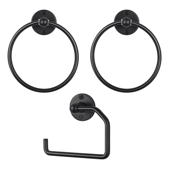 OYEAL 3-Piece Minimalist Bathroom Hardware Set, Wall Mounted Accessories with Towel Ring & Toilet Paper Holder, Easy Install with Included Hardware
