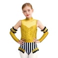 thumbnail image 3 of Manyakai Filles 2 Pcs Tenues de Cirque Patchwork Sequins Col Montant Sans Manches Combinaison avec Manches Jaune 6, 3 of 7