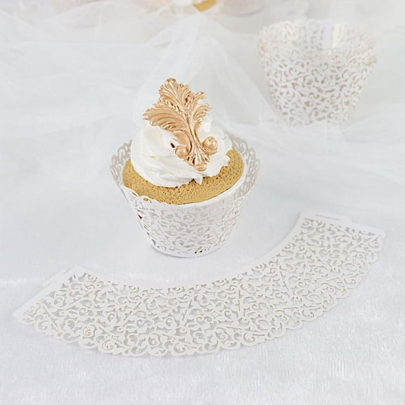 BalsaCircle 25 White Paper Cupcake Wrappers Laser Cut Lace Muffin Liners Party Events Reception Home Decorations