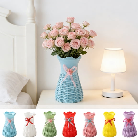 Blue Faux Weave Decorative Vase, Unique Shape Home Decor for Wedding & Table Centerpiece, Plastic Floral Display Vase, Topliu
