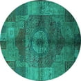 thumbnail image 1 of Ahgly Company Machine Washable Indoor Round Oriental Turquoise Blue Industrial Area Rugs, 7' Round, 1 of 4