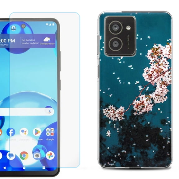 For HMD Vibe Shockproof Phone Case Cover with Tempered Glass Screen Protector, by OneToughShield - Night Blossom