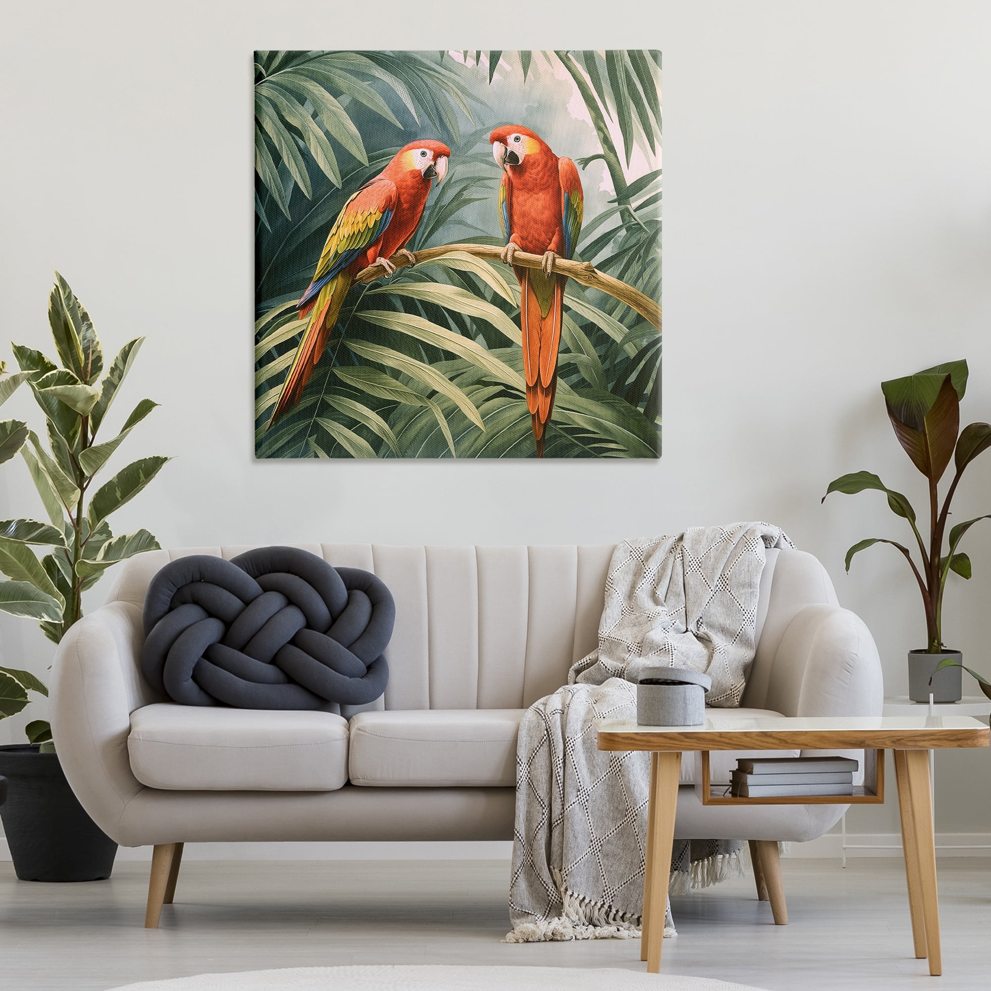Stupell Industries Parrot Duo in Rainforest Animals Painting Wrapped Canvas Art Print Wall Art, 36 x 36