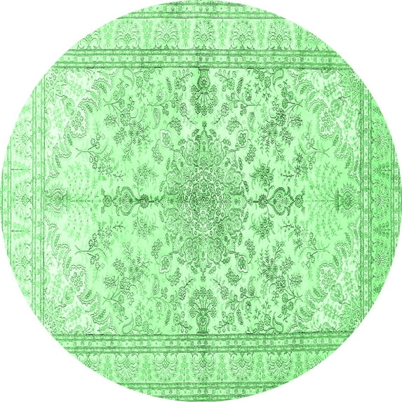 Ahgly Company Indoor Round Medallion Emerald Green Traditional Area Rugs, 8' Round