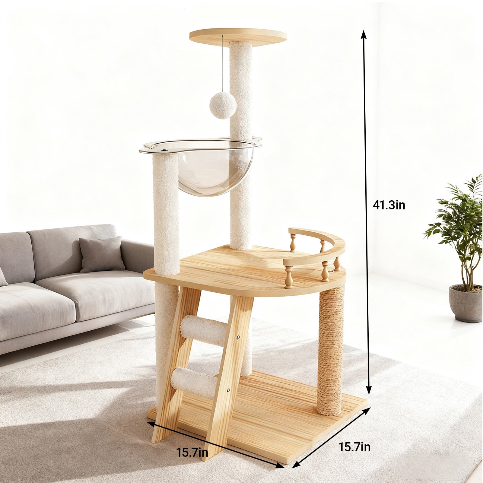 Vacmaster 41.3" Modern Cat Tower, Wood Cat Tree Tower for Indoor Cats, Cat Treewith Sisal-Covered Scratching Posts and Top Perch, Cat Condo with Acrylic Hammock for Small Large Cats