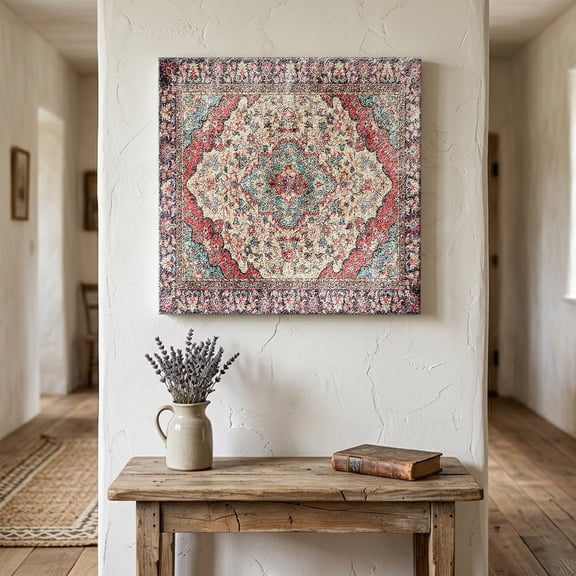 Ships Next Day Canvas Wall Art 8"x8", Vintage Boho Wood Framed Canvas Print Painting, Modern Geometric Aesthetics Abstract Art Ready to Hang Small Picture Wall Decor for Home Bathroom Nursery Kitchen