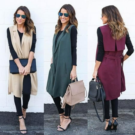 Summer Jacket Fashion Casual Women Sleeveless Waterfall Cape Lapel Long  Cardigan Jacket Coat Waistcoat Vest