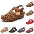 thumbnail image 4 of HEVIRGO Women Shoes Summer Retro Hook Loop Closure Non-slip Hollow Beach Wedge Sandals, 4 of 10