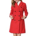 thumbnail image 3 of Allegra K Women's Notched Lapel Collar Double Breasted Mid Length Overcoat, 3 of 8