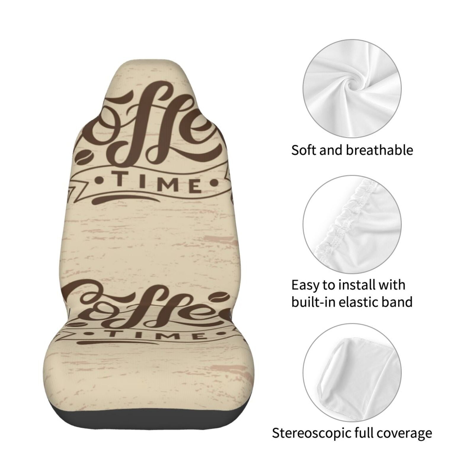 Naloa Coffee Time (2) Car Seat Covers Universal Front Seat Coves for Car Accessories ,Padded Car Covers for Automotive, SUV, Truck, and Van
