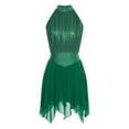 thumbnail image 3 of Xnihocha Women Contemporary Lyrical Dance Dress Halter Neck Sequins Leotard Mesh Tulle Dress Dancewear Green L, 3 of 5