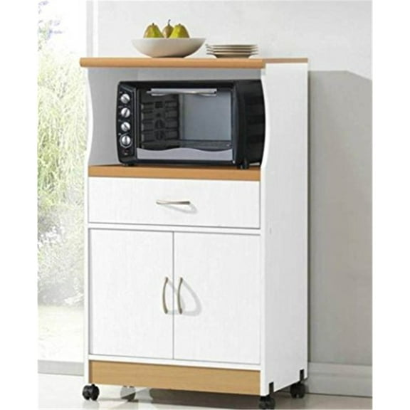 Kitchen Accent Cart with Wheels - White Storage Cabinet, Microwave Stand, Compact Design