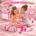 thumbnail image 3 of JoyStone 3-in-1 Baby Doll Stroller Set with 12" Talking Doll, Foldable Stroller, High Chair, Doll Bed, 2 Storage Bags & Feeding Accessories, Doll Care Nursery Playset for Kids, 3 of 8