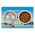 thumbnail image 1 of Snowman Pet Mat for Food and Water, Cartoon Happy Character Skating on Icy River Forest Trees Snowy Country, Non-Slip Rubber Mat for Dogs and Cats, 18" X 12", by Ambesonne, 1 of 2
