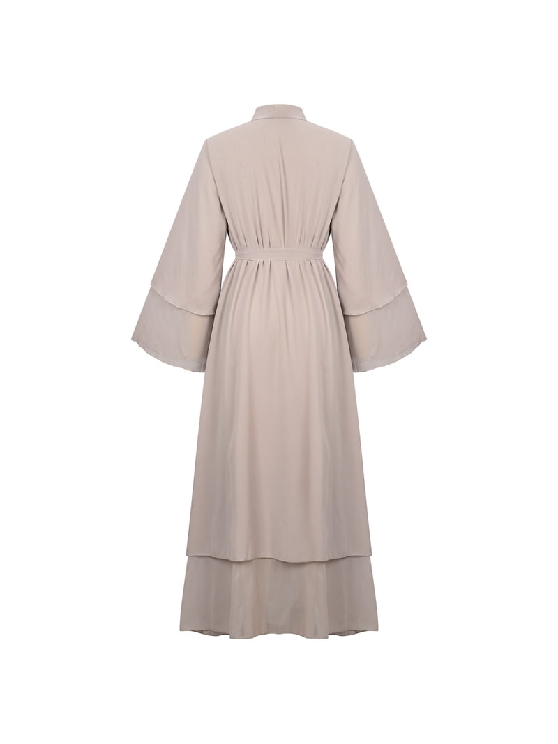 islamic chiffon dresses WICVIK Women Chiffon Muslim Dress Solid Middle East Arabian Robe Islamic Open Front Abaya Long Sleeve Flowy Maxi Cardigan Dress, Women's, Size: 2XL,