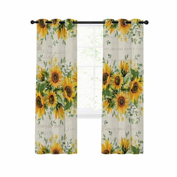 Sunflower Blackout Curtains 54 Inches Long for Bedroom, Country Botanical Yellow Green Floral Leaf Thermal Insulated Room Darkening Black Out Window Curtain Panels Grommet Drapes for Living Room