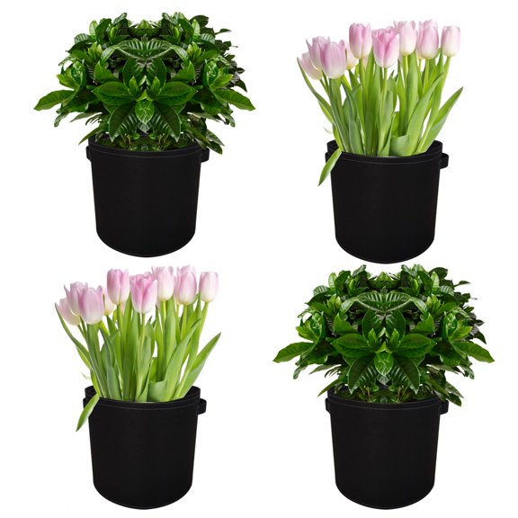 BINARY BARN Grow Bags Set, 5 Gallon 4 Pack Planting Pots Various Usage for Tomatoes, Cucumbers, Potatoes, Beans and Flowers, Black Planter Bags