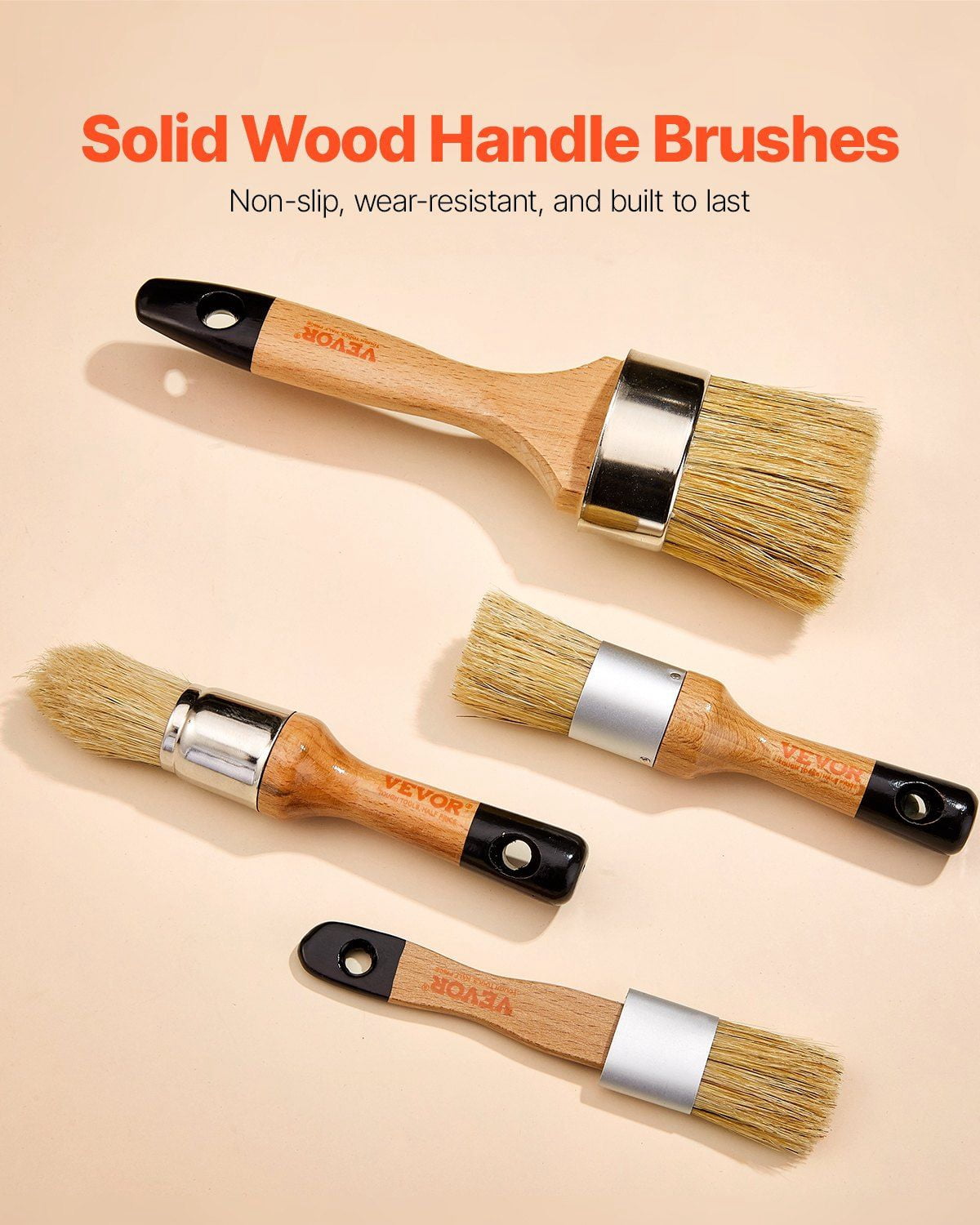 Chalk Wax Paint Brush Set 4PCS for Furniture Painting & Waxing, Natural Bristles with Wood Handle, Includes Round & Oval Brushes for Walls, Cabinets, Doors, Chalk & Wax Applications