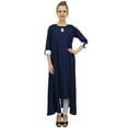 thumbnail image 1 of Bimba Asymmetrical Hem Blue Rayon Kurta With Scarf Designer Kurti Clothing - 16, 1 of 9