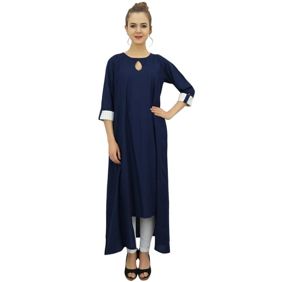Bimba Asymmetrical Hem Blue Rayon Kurta With Scarf Designer Kurti Clothing - 8