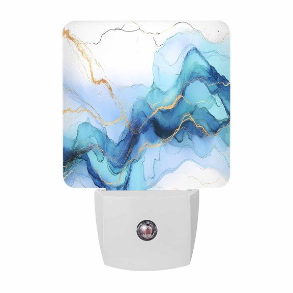 Abstract Ombre White Blue Marble Plug-in LED Night Lights Modern Art Auto Dusk-to-Dawn Sensor for Bedroom, Bathroom, Kitchen, Nursery, Hallway, Stairs, Wall Home Decor