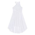 thumbnail image 3 of Manyakai Kids Halter Neck Ruched Chiffon Bridesmaid High Low Hem Flower Girl Dress for Wedding Party White 10, 3 of 5