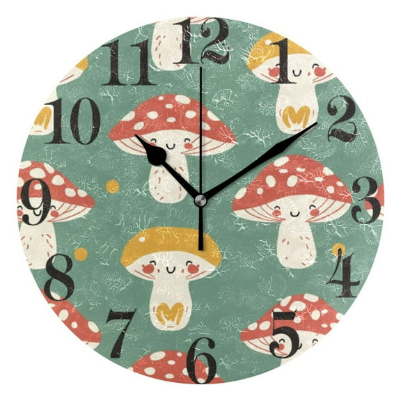 Cartoon Mushroom Wall Clock 9.8 inch Battery Operated Clocks Non-Ticking Silent for Bedroom Office Kitchen Living Room