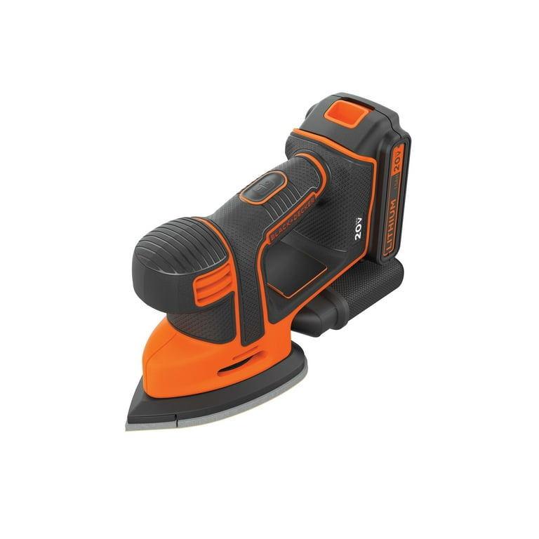 BLACK+DECKER 20V MAX Orbital Sander, Cordless, 12,000 OPM, 2 Sandpaper  Sheets, Battery and Charger Included (BDCRO20C)