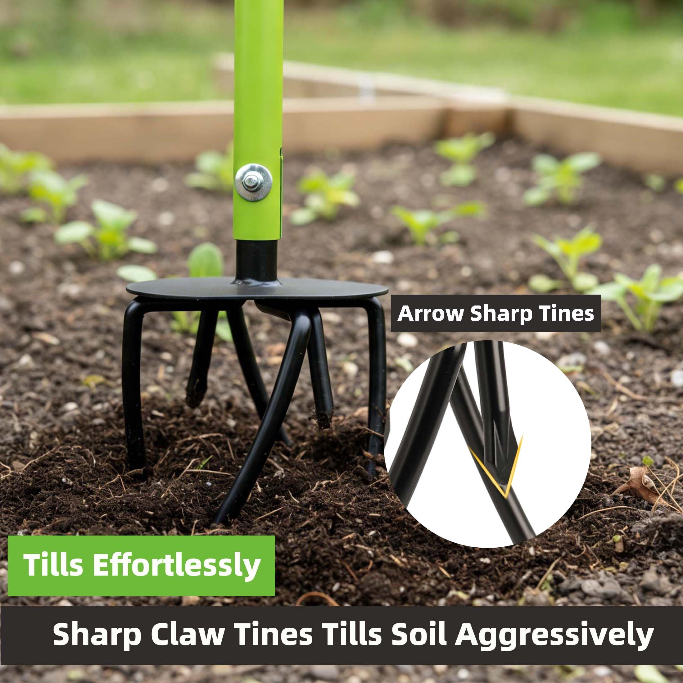 Hand Tiller Cultivator  Manual Twist With Arrow Tines Extra-wide Foot Plate Tills Effortlessly For Gardening Soil Loosening Flower Beds & Raised