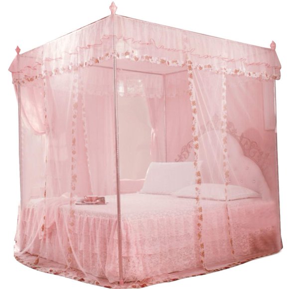 FAGINEY Bed Canopy, Mosquito Netting,Luxury Princess 3 Side Openings Post Bed Curtain Canopy Netting Mosquito Net Bedding