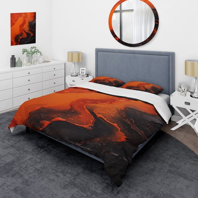 Designart "Tachisme Fusion in Volcanic Style I" Tachisme Bedding Covert Set - Abstract Red Modern Bed Set With 2 Shams