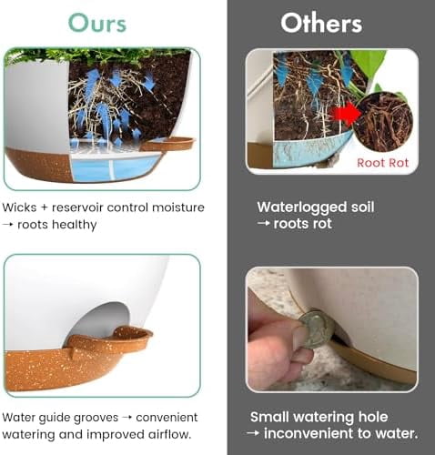 Large Self Watering Hanging Planters for Indoor Outdoor Plants, 13 Inch 2 Pack, Hanging Plant Pots with Removable 50 Oz Reservoir, Plastic Hanging Basket for Window, Porch, Garden