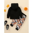 thumbnail image 3 of Seyurigaoka 2 Pcs Baby Kids Pants Suit Long Sleeve Hooded Halloween Print Loose Tops + Fall Casual Long Jogger Pants for 12M-5Y Toddler Girls Boys, 3 of 9