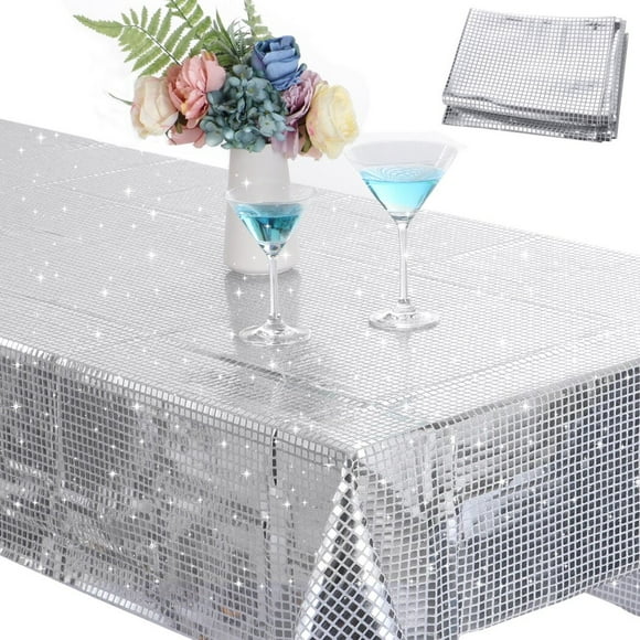Disco Party Glitter Tablecloth, Silver Disco Dance Table Decoration for Parties, Sparkling Metallic Party and Wedding Decoration Tablecloth, Sparkle Table Runner
