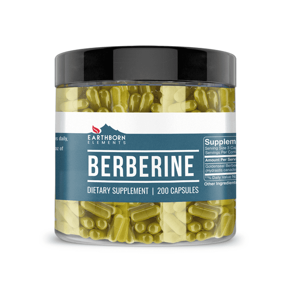 Earthborn Elements Berberine 200 Capsules, Pure & Undiluted, No Additives