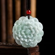 Natural Grade A Ice Jade Jadeite Lucky Men Women Gift Peony Flower Round Pendant