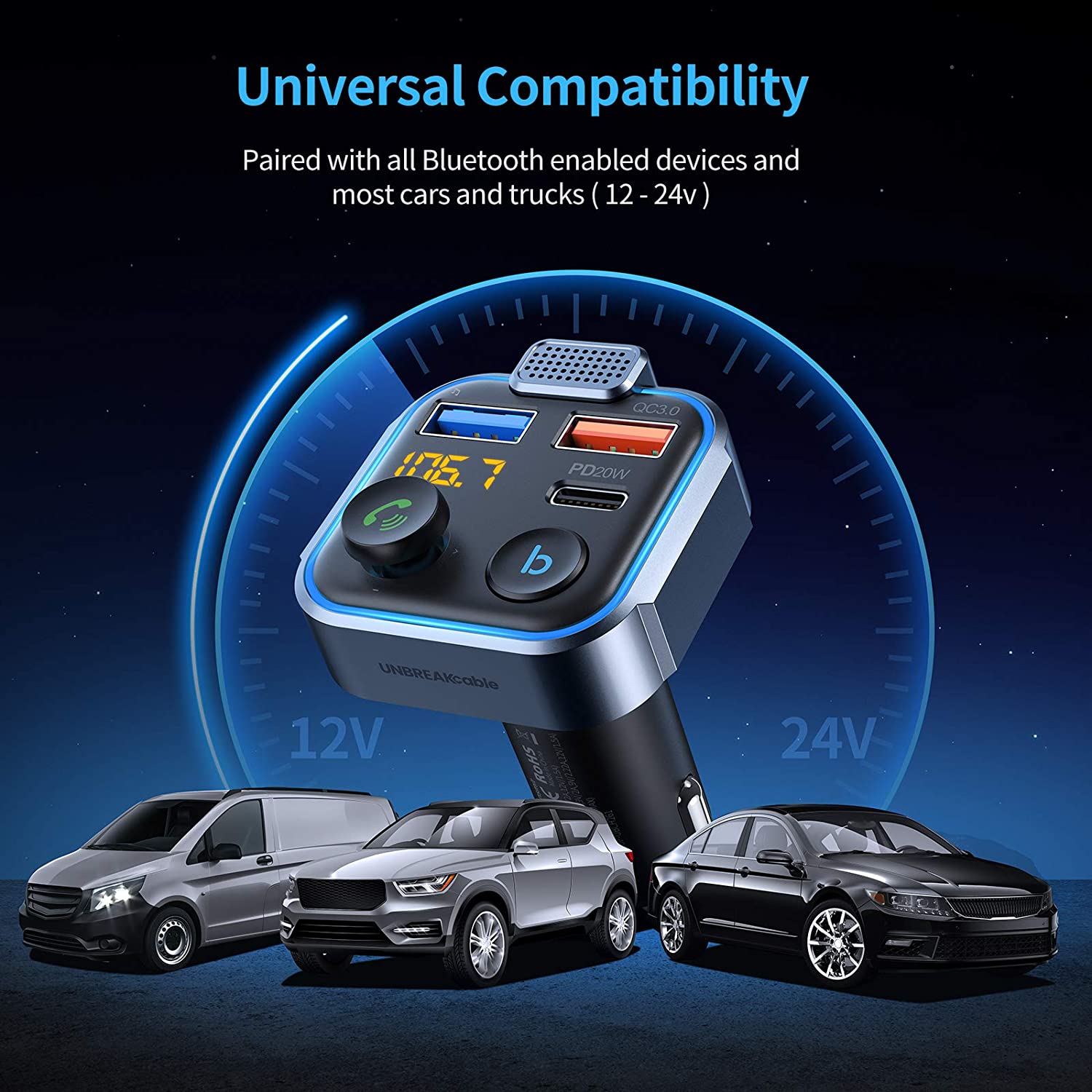UNBREAKcable Bluetooth FM Transmitter with PD Charger photo 7