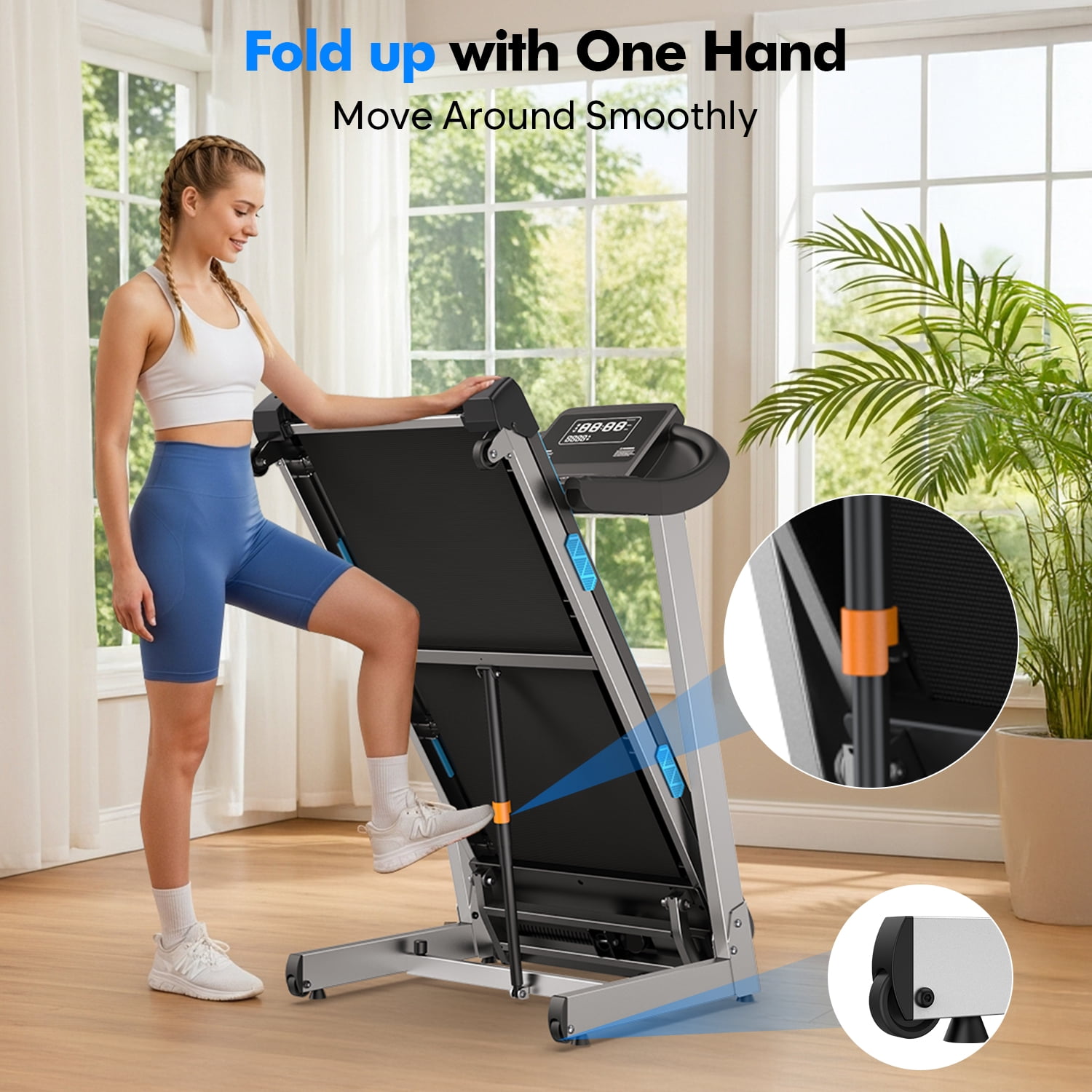 YZRUN Treadmill with Auto Incline and Handles, Portable Foldable