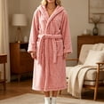 thumbnail image 4 of Womens Plush Robes Long Soft Jacquard Fluffy Bathrobe Hooded Robe Sleepwear with Pockets Pink Free Size, 4 of 5