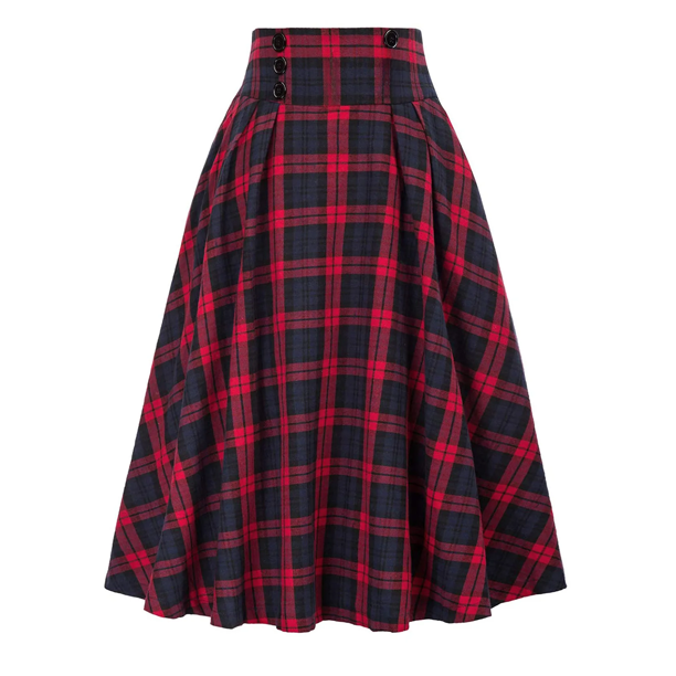 Falda a cuadros de cintura alta en forma de A para mujer, falda de cintura elástica de moda para otoño/invierno