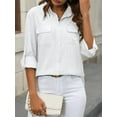 thumbnail image 2 of Women Linen Button Down Shirts Long Sleeve Blouse Casual Work Office Shirt Tunic Tops White XXL, 2 of 8
