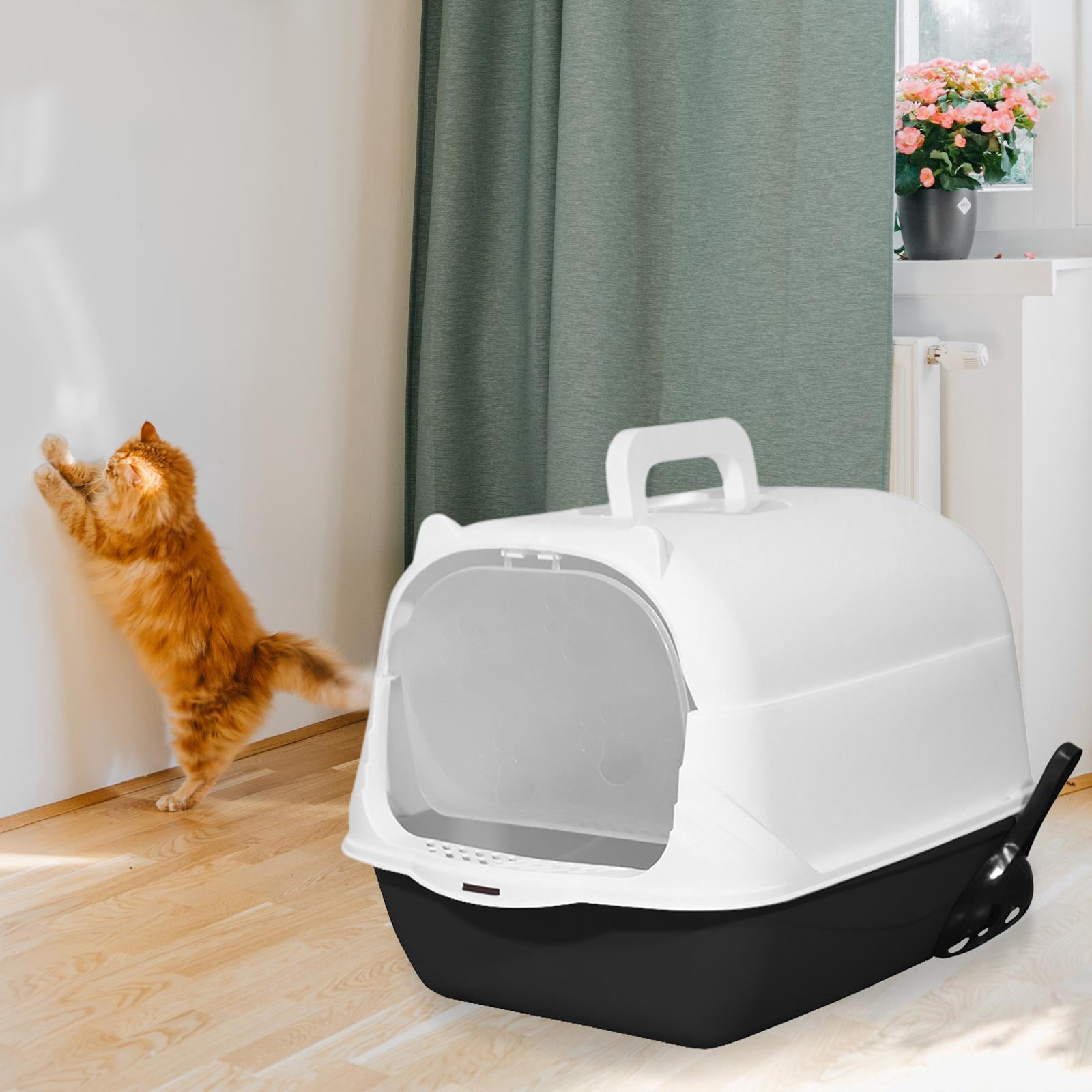 Hooded Cat with Lid Enclosed Cat Toilet Reusable Cat Litter Tray Handheld Black