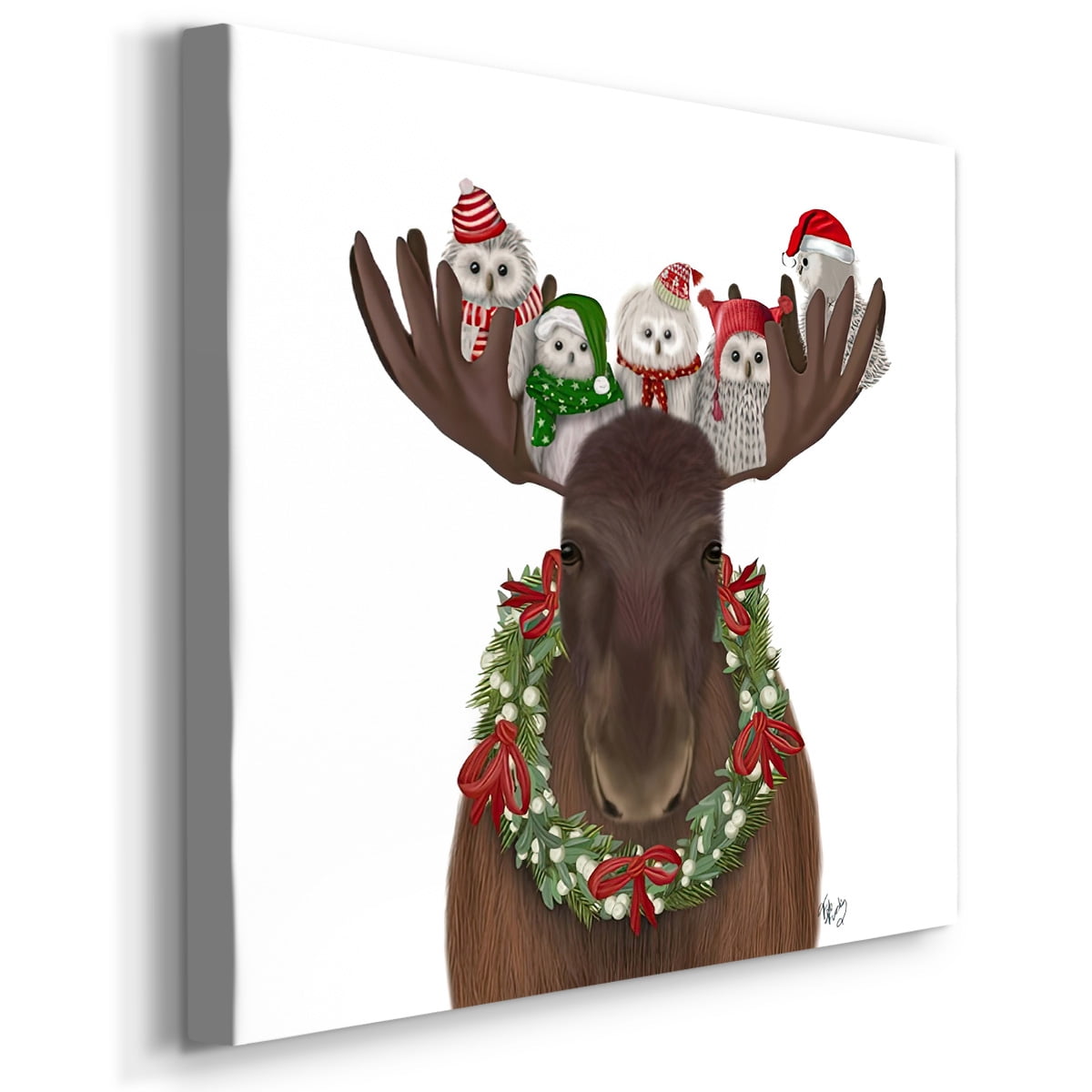 Christmas Moose and Christmas Owls Forward- Gallery Wrapped Canvas